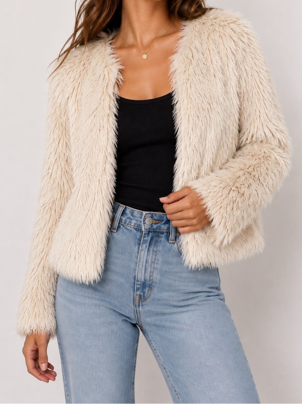 Sanctuary Shaggy Faux Fur Jacket Fluffy Ivory Cream 70s Soft Size Small